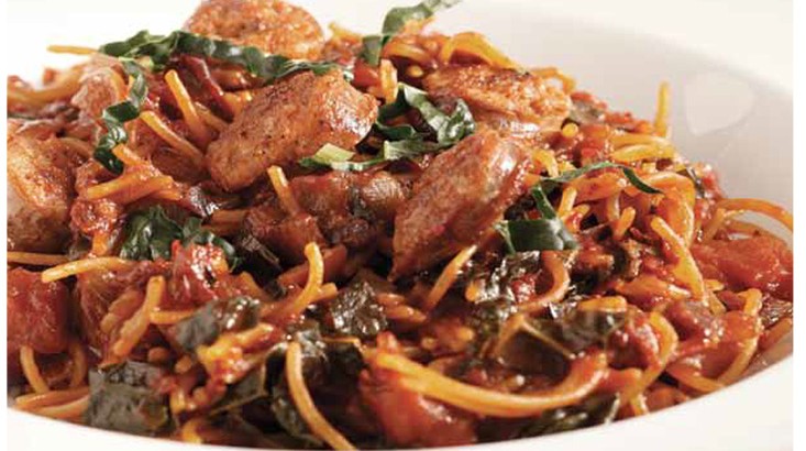 Fideo Penne with Chorizo and Kale