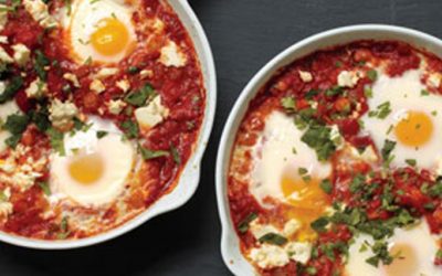 Poached Eggs in Tomato Sauce with Chickpeas and Feta