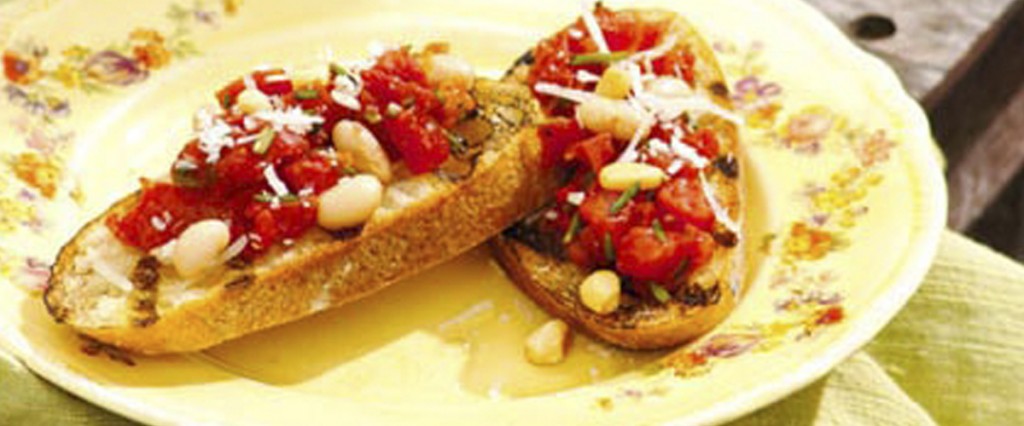 Tomato and White Bean Bruschetta on a Grilled Baguette