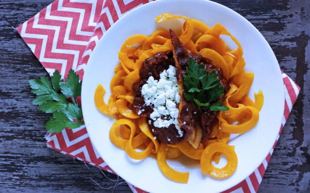 Spicy Dried Plum Marinara with Butternut Squash Noodles