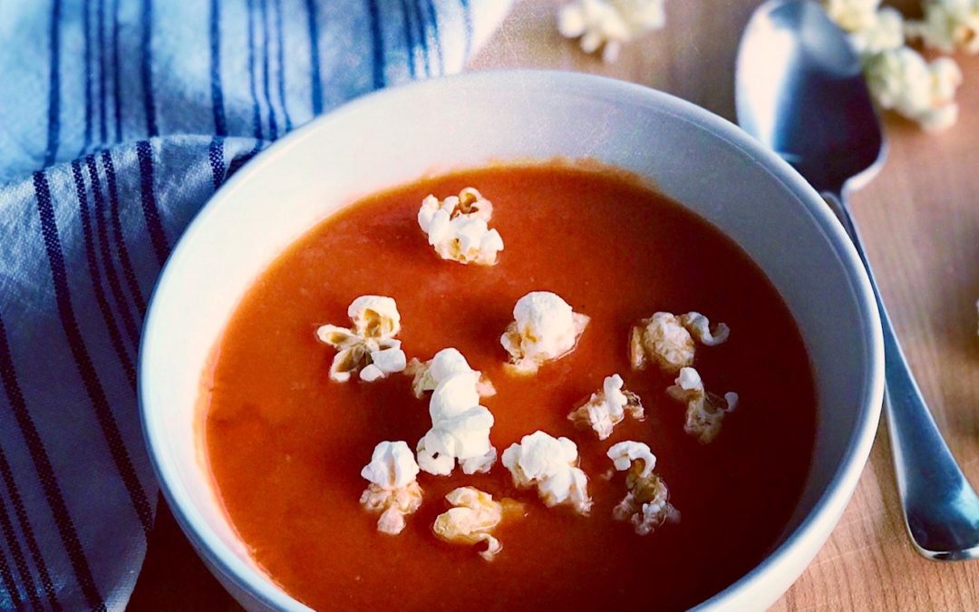 Creamy Tomato Soup with Popcorn