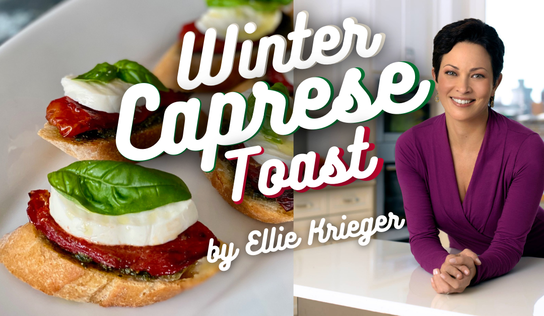 Winter Caprese Toasts with Roasted Tomatoes and Pesto